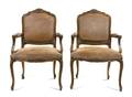 A Pair of Louis XV Style Walnut Fauteuil
