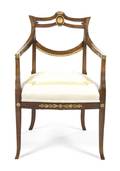A Neoclassical Style Fruitwood Open Armchair