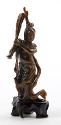 A Chinese Carved Tigers Eye Figure of a Warrior