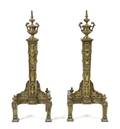 A Pair of Neoclassical Bronze and Iron Andirons