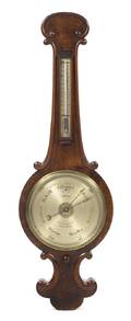 An English Mahogany Wheel Barometer Thermometer TU Gray