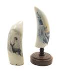 Two Contemporary Scrimshaw Whale Teeth