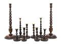 Five Pairs of English Turned and Carved Wood Candlesticks