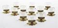 Twelve Gilt Metal and Etched Glass Place Card Holders