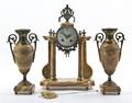 A Napoleon III Hardstone and Gilt Metal Mounted Clock Garniture
