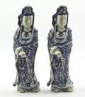 A Pair of Blue and White Porcelain Figures