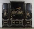 A Chinese Hardstone and MotherofPearl Inlaid ThreePanel Floor Screen
