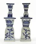 A Pair of Blue and White Export Candle Sticks