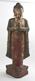 A Chinese Carved Wood Figure of a Standing Buddha