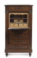 An American Marquetry and Brass Inlaid Secretaire a Abbatant