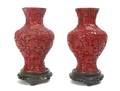 A Pair of Chinese Cinnabar Lacquer Style Vases