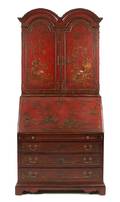 A Queen Anne Style Lacquered Double Domed Secretary Bookcase
