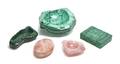 A Collection of Five Malachite and Rose Quartz Items