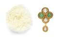 A Chanel Goldtone Faux Pearl and Green Poured Resin Brooch