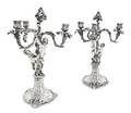 A Pair of Italian Silver ThreeLight Candelabra