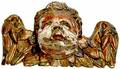 214 18th C Wood Polychrome Baroque Angel Head