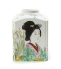 A Japanese Polychrome Enamel Porcelain Tea Caddy