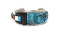 A Southwestern Style Sterling Silver Turquoise Coral Ivory and Wood Cuff Bracelet