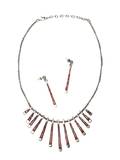 A Southwestern Sterling Silver Lapis and Coral Necklace and Earrings