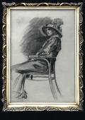 393 Attr to Adolph Menzel Charcoal Drawing of Lady