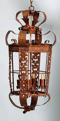 409 Spanish Colonial Brass Retriculatd Hanging Lantern
