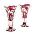 A Pair of Bohemian Cranberry Cut to Clear Glass Trumpet Vases