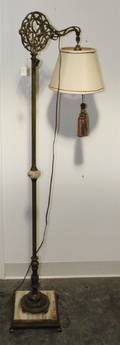An Art Deco Marble and Patinated Metal Floor Lamp