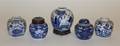 Five Blue and White Decorated Ginger Jars