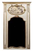A Continental Style Patinated and Parcel Gilt Trumeau Mirror