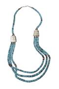 A Santo Domingo Turquoise Silver and Glass Bead Three Strand Necklace