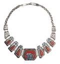 A Sterling Silver Coral and Turquoise Pictoral Necklace Byron McCurtain
