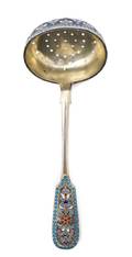 A Russian Enameled Silver Tea Ladle