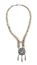 An Ed Benally Sterling Silver Turquoise and MotherofPearl Inset Necklace