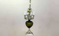 423 Vintage White Metal  Green Glass Lamp with Pr