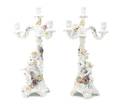 A Pair of Porcelain Polychrome FourLight Candlesticks