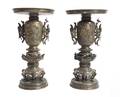 A Pair of Japanese Bronze and Mixed Metal Urns