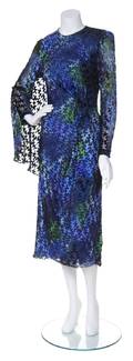 A Stavropoulos Blue and Green Burnt Velvet and Silk Evening Dress