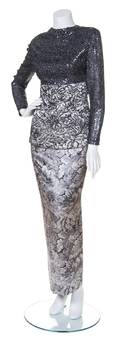 A Galanos Newsprint Sequin Evening Gown