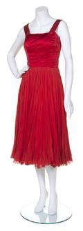 A Galanos Red Chiffon Dress