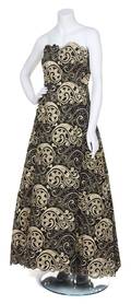 A Scaasi Black and Gold Embroidered Evening Gown