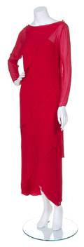 A Bill Blass Red Chiffon Cocktail Dress