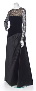 A Bill Blass Black Lace and Velvet Gown
