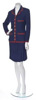 A Chanel Blue Knit Skirt Suit