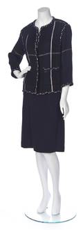 A Chanel Navy Boucle Skirt Suit