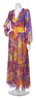 A Givenchy Multicolor Floral Print Chiffon Evening Gown