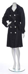 An Ilie Wacs Black Silk Evening Trench Coat