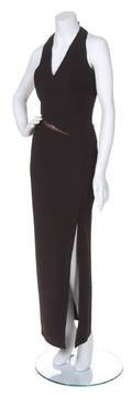 A Thierry Mugler Brown Halter Evening Gown