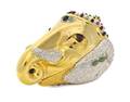 A Judith Leiber Goldtone Silver Crystal and Multicolor Cabochon Elephant Deity Minaudiere