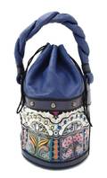 A Fendi Blue Nappa Leather and Multicolor Print PVC Bag