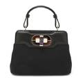A Bulgari Black Leather and Herringbone Twill Bag
